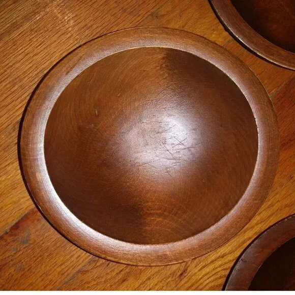 Set of 4 wood bowls VTG WOODCRAFTERY MADE IN AMERICA ovoid RUSTIC FARMHOUSE - Picture 8 of 12